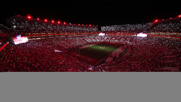 Bryant-Denny Stadium in lights